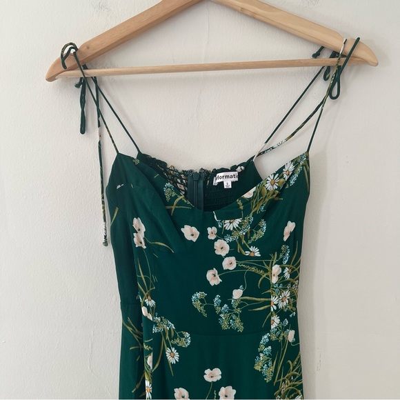 Reformation Juliette Dress Green Floral Midi Tie Spaghetti Straps Size 2 - Picture 3 of 8